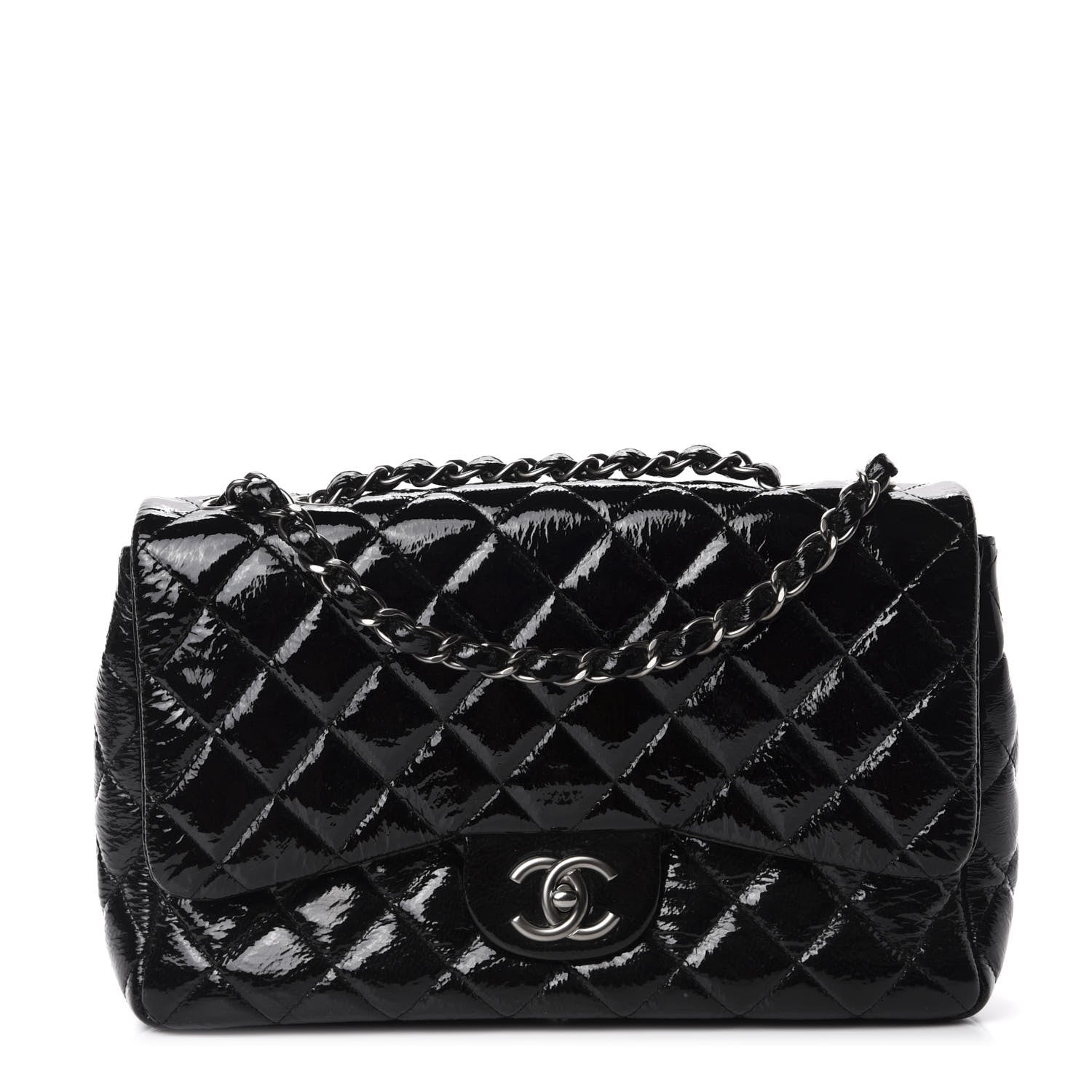 Chanel Distressed Patent Quilted Jumbo Single Flap Black 1 of 11