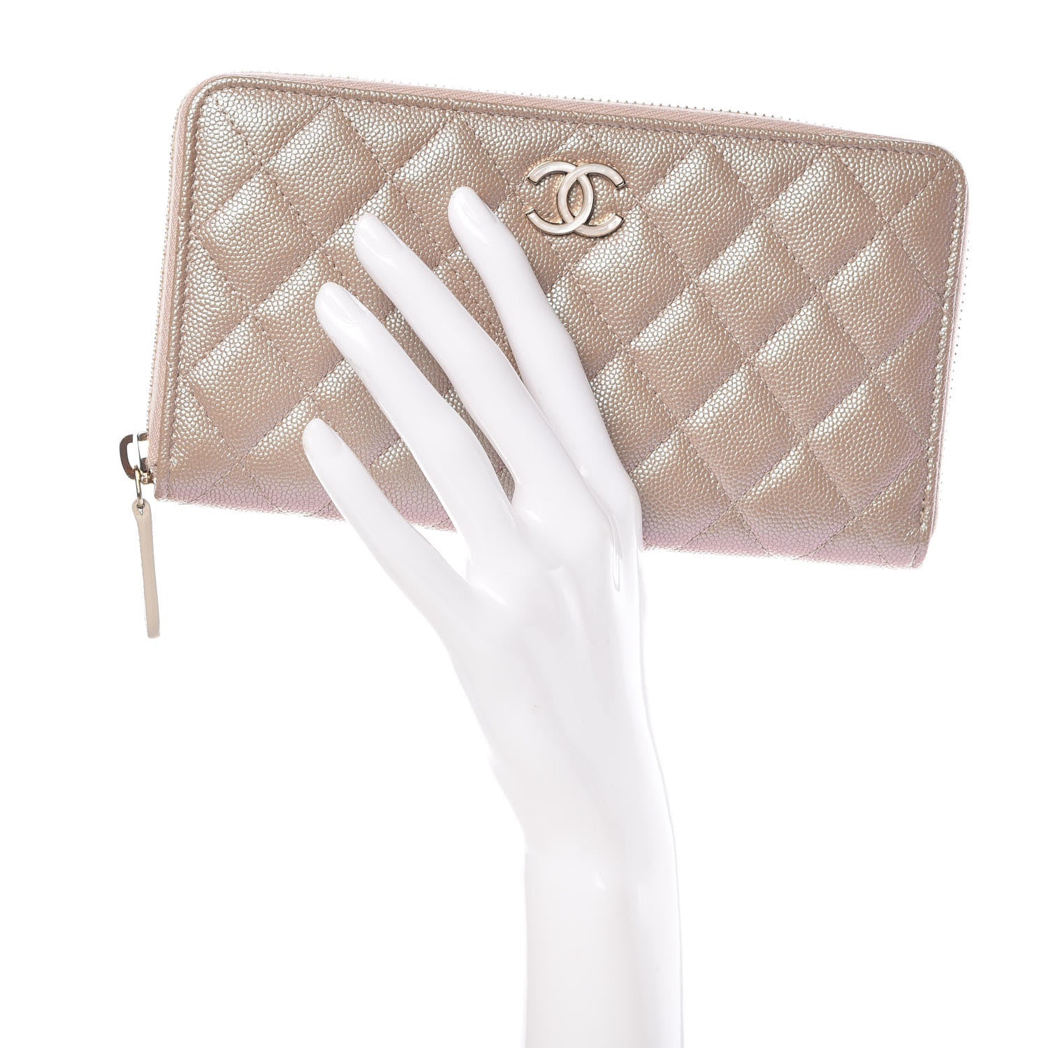 Chanel Iridescent Caviar Quilted Long Zip Around Wallet Beige 2 of 12