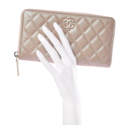 Chanel Iridescent Caviar Quilted Long Zip Around Wallet Beige 2 of 12