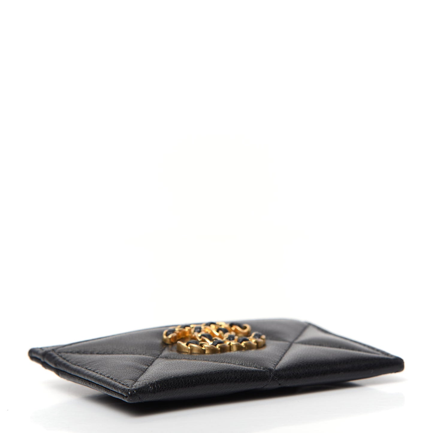 Shiny Goatskin Quilted Chanel 19 Card Holder Black