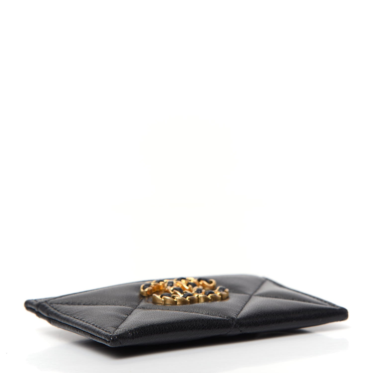 Chanel Shiny Goatskin Quilted Chanel 19 Card Holder Black 4 of 8