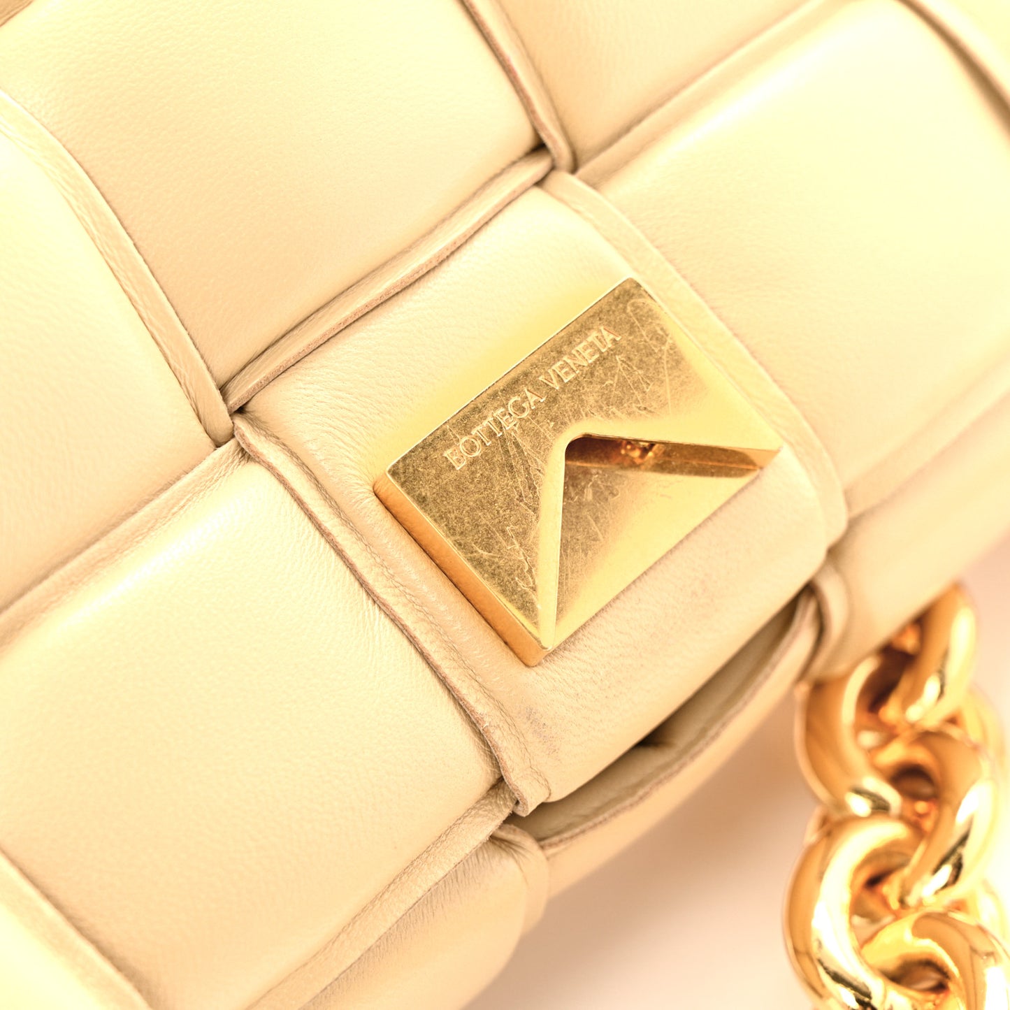 Lambskin Maxi Intreccio Padded Chain Cassette Crossbody Bag Porridge