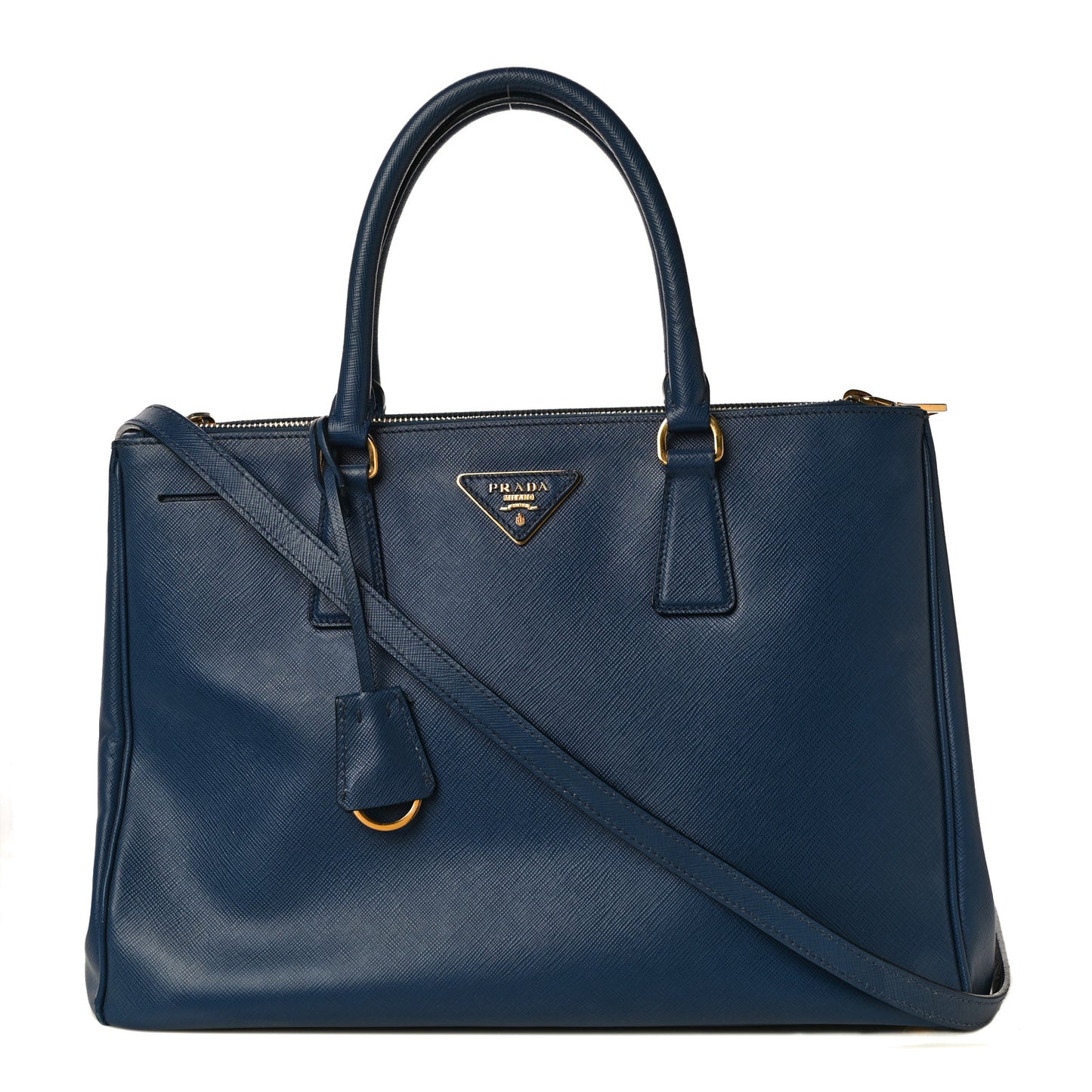 Saffiano Lux Medium Double Zip Tote Bluette