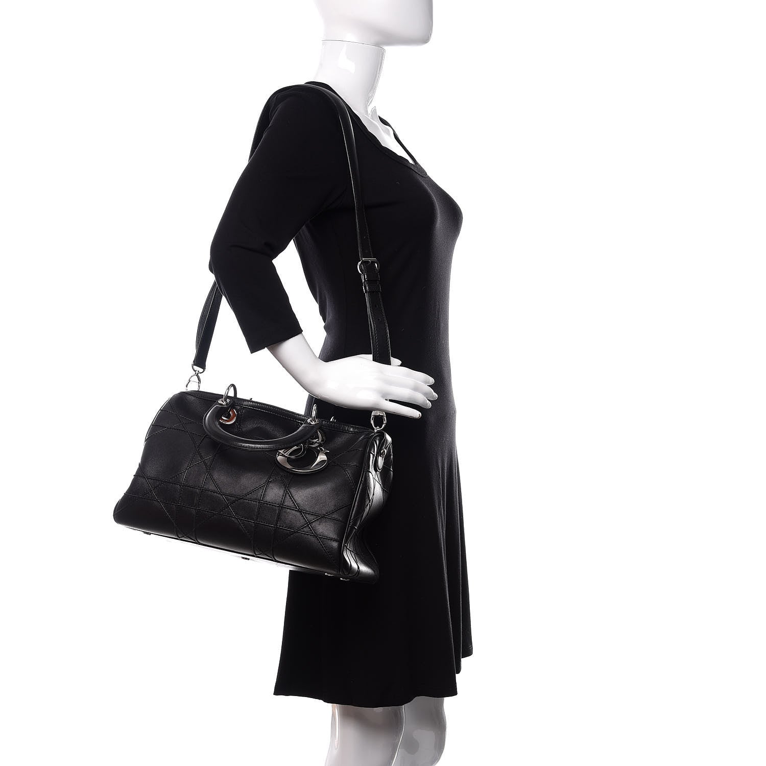Christian Dior Lambskin Cannage Granville Polochon Black 2 of 11