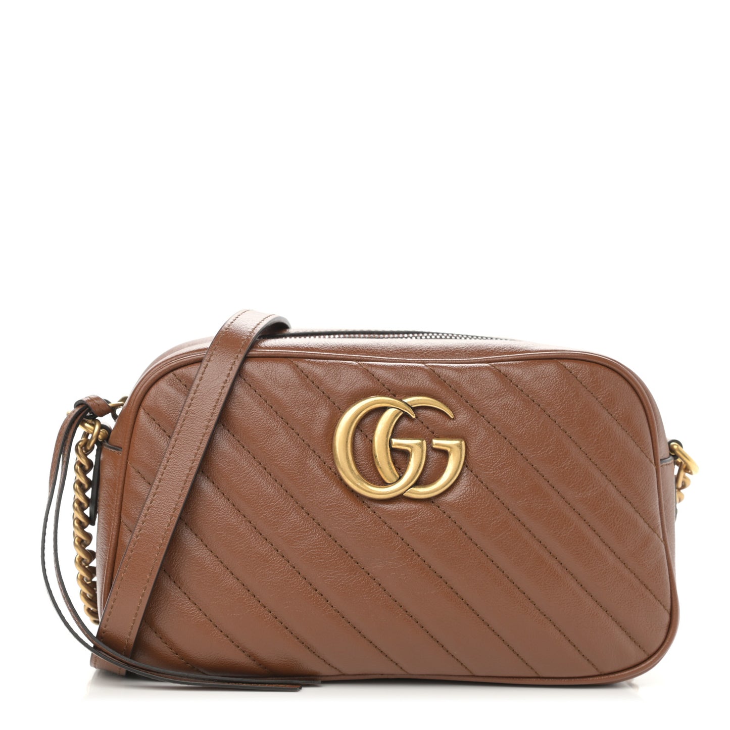 Glazed Calfskin Matelasse Diagonal Small GG Marmont Chain Shoulder Bag Cuir