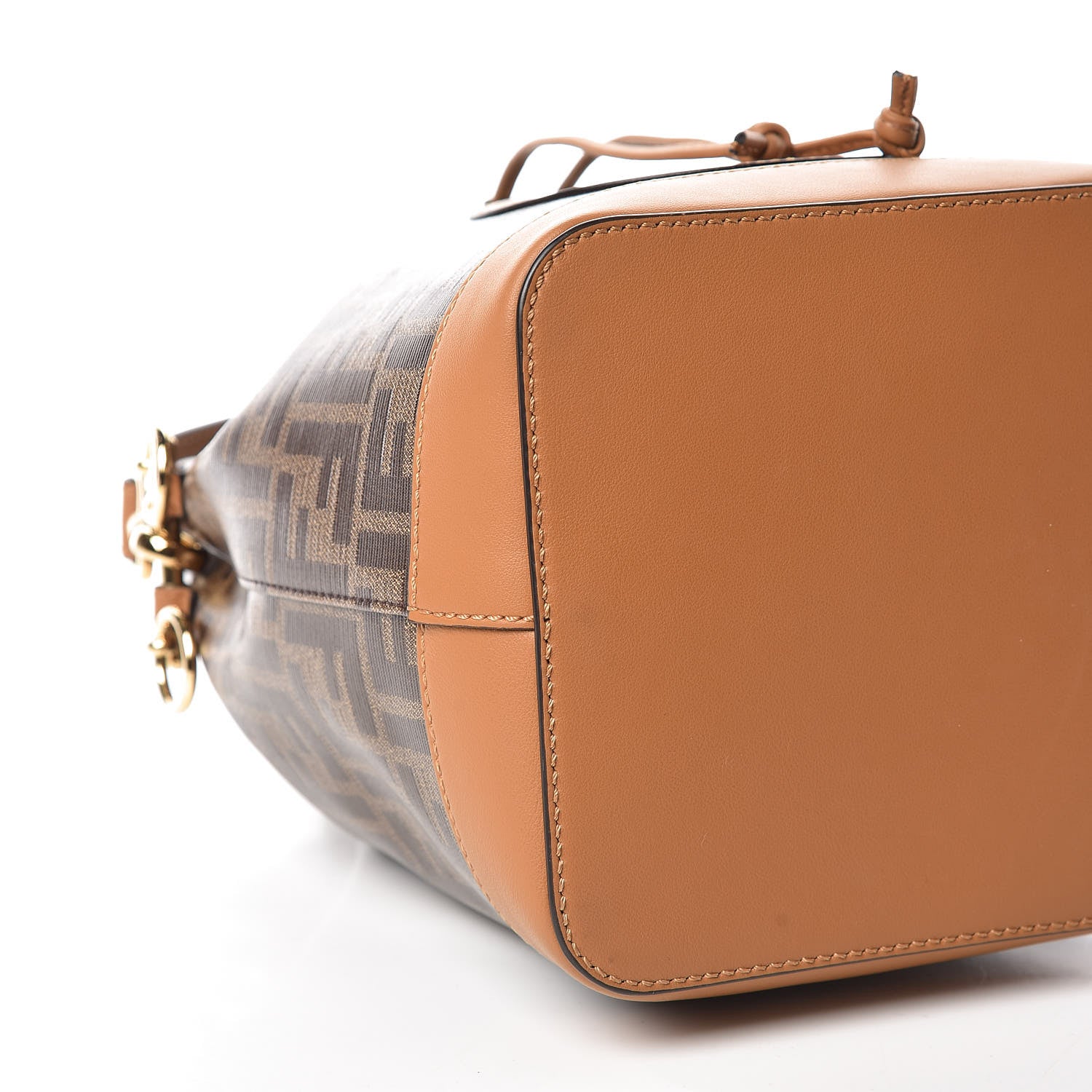 Fendi Glazed Fabric Vitello Grace F is Fendi FF 1974 Stamp Patch Grande Mon Tresor Bucket Bag Mogano Panna Nocciola 5 of 9