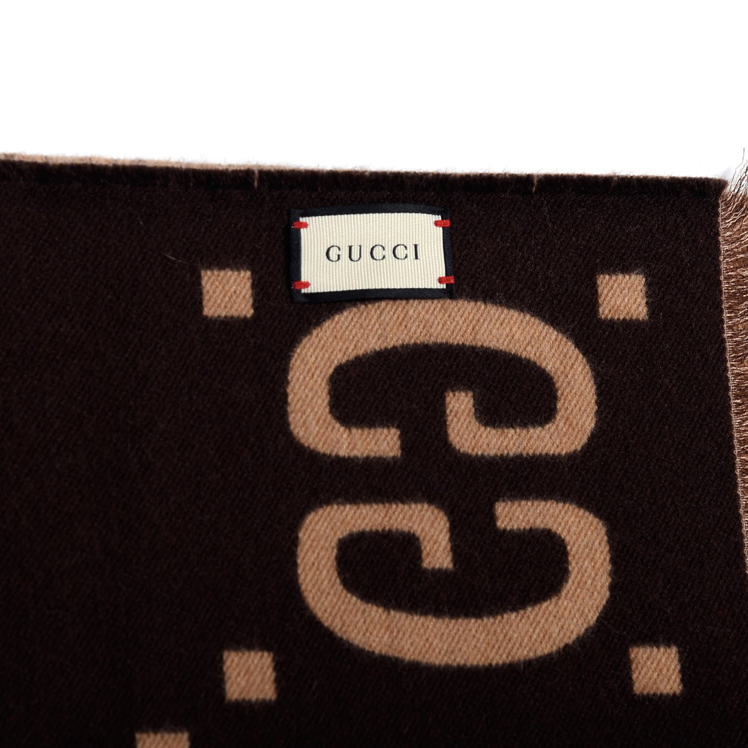 Gucci Wool Silk Monogram Jumbo GG Freedom Scarf Dark Brown Beige 3 of 4