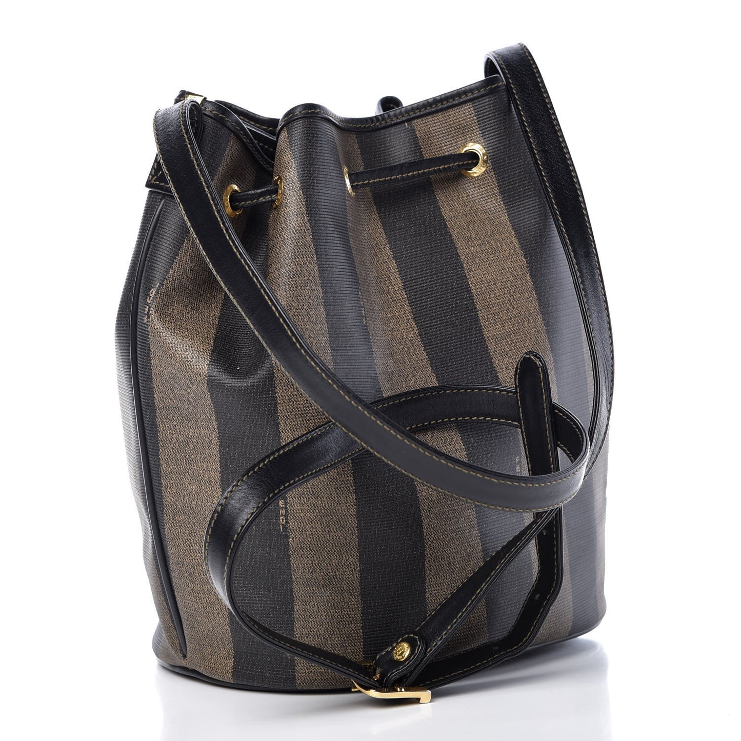 Calfskin Coated Canvas Pequin Bucket Bag Tobacco