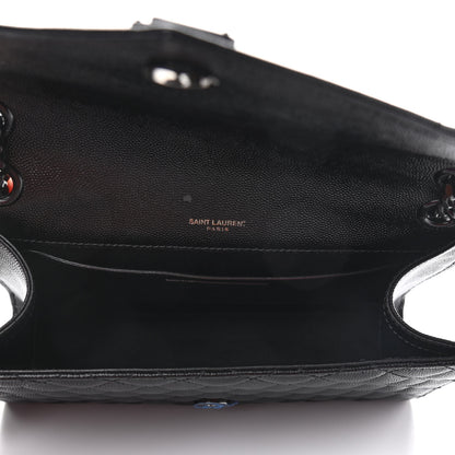 Saint Laurent Grain De Poudre Textured Mixed Matelasse Triquilt Medium Monogram Satchel Black 5 of 9