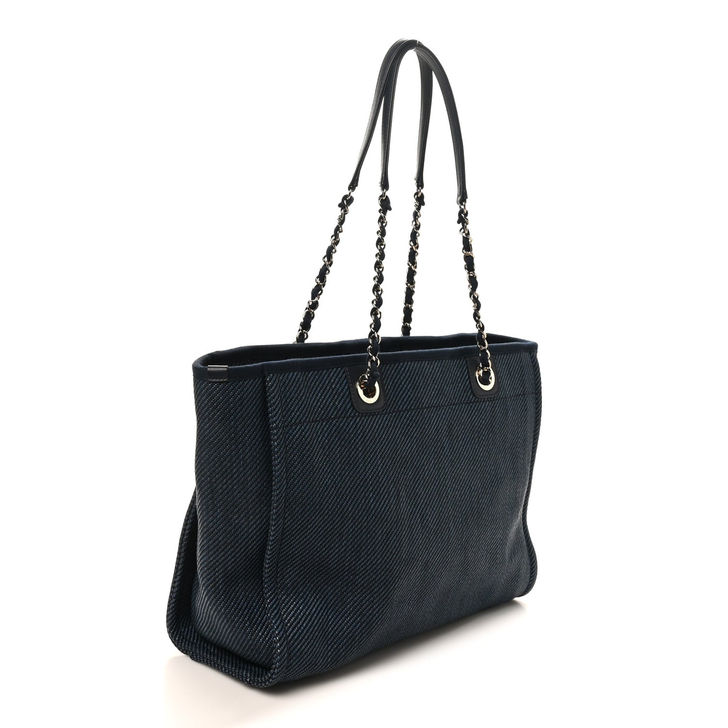 Mixed Fibers Striped Small Deauville Tote Navy Blue