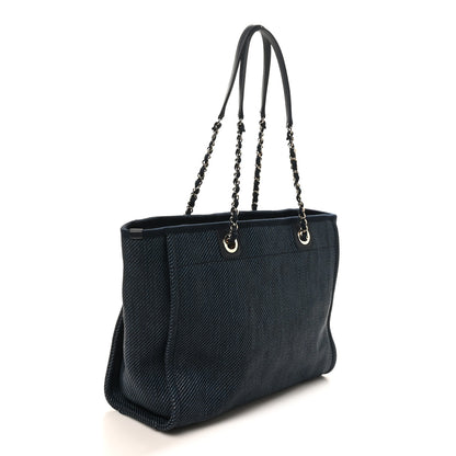 Chanel Mixed Fibers Striped Small Deauville Tote Navy Blue 3 of 10