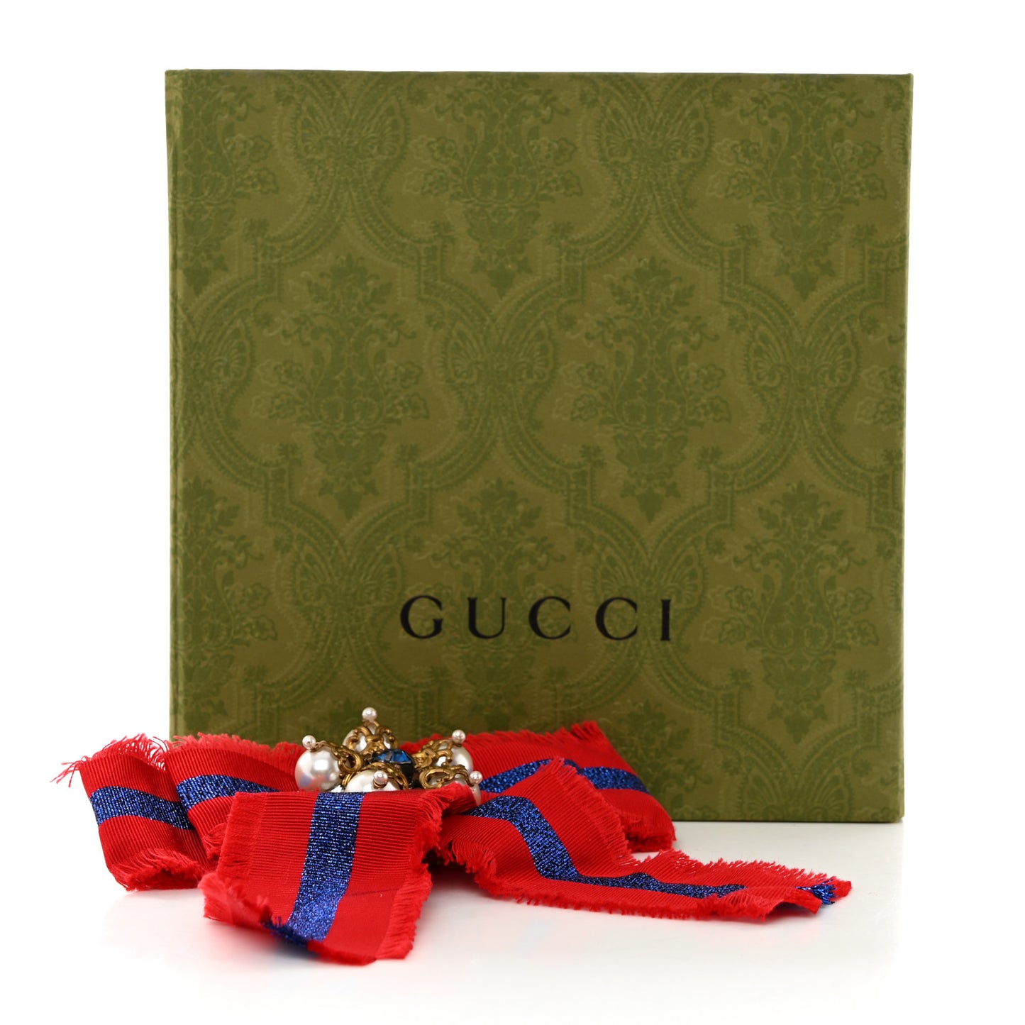 Grosgrain Pearl Crystal Bow Brooch Blue Red