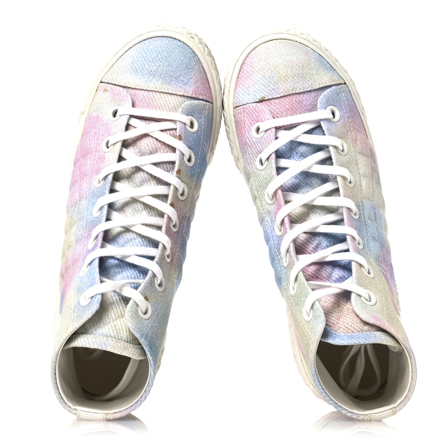 Chanel Printed Fabric Quilted High Top Sneakers 38 Green Pink Blue White 2 of 8