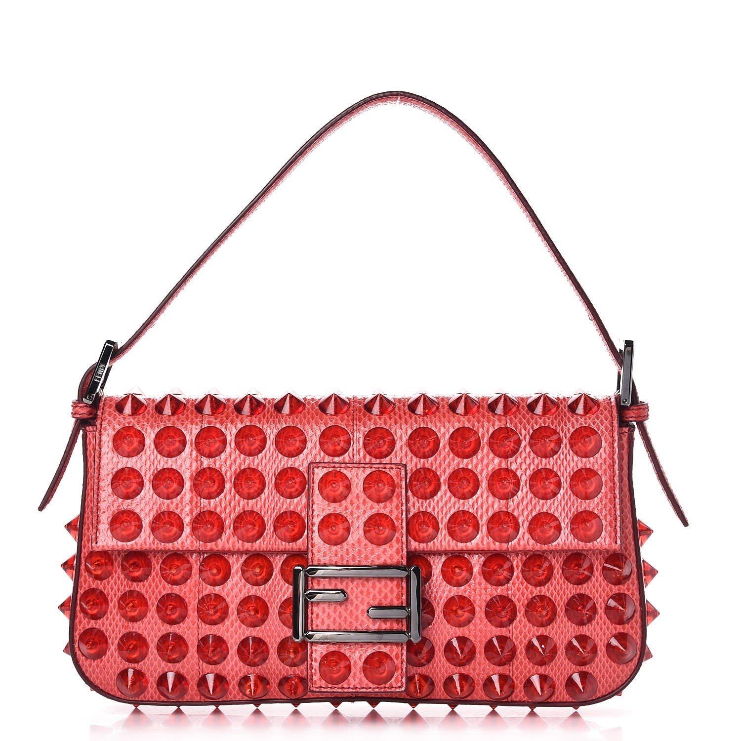 Fendi Snakeskin Studded Baguette Dark Pink 1 of 7