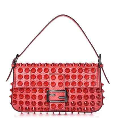 Fendi Snakeskin Studded Baguette Dark Pink 1 of 7