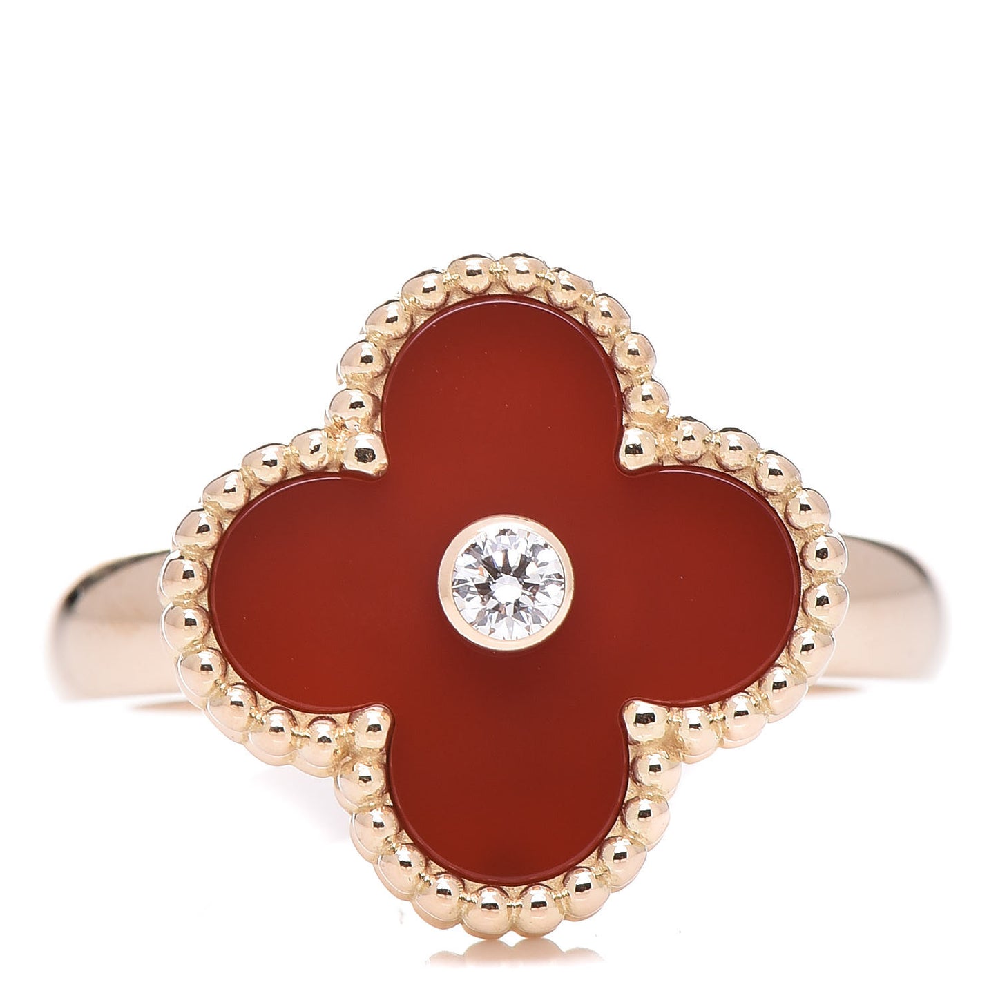 18K Yellow Gold Carnelian Diamond Vintage Alhambra Ring 52 6