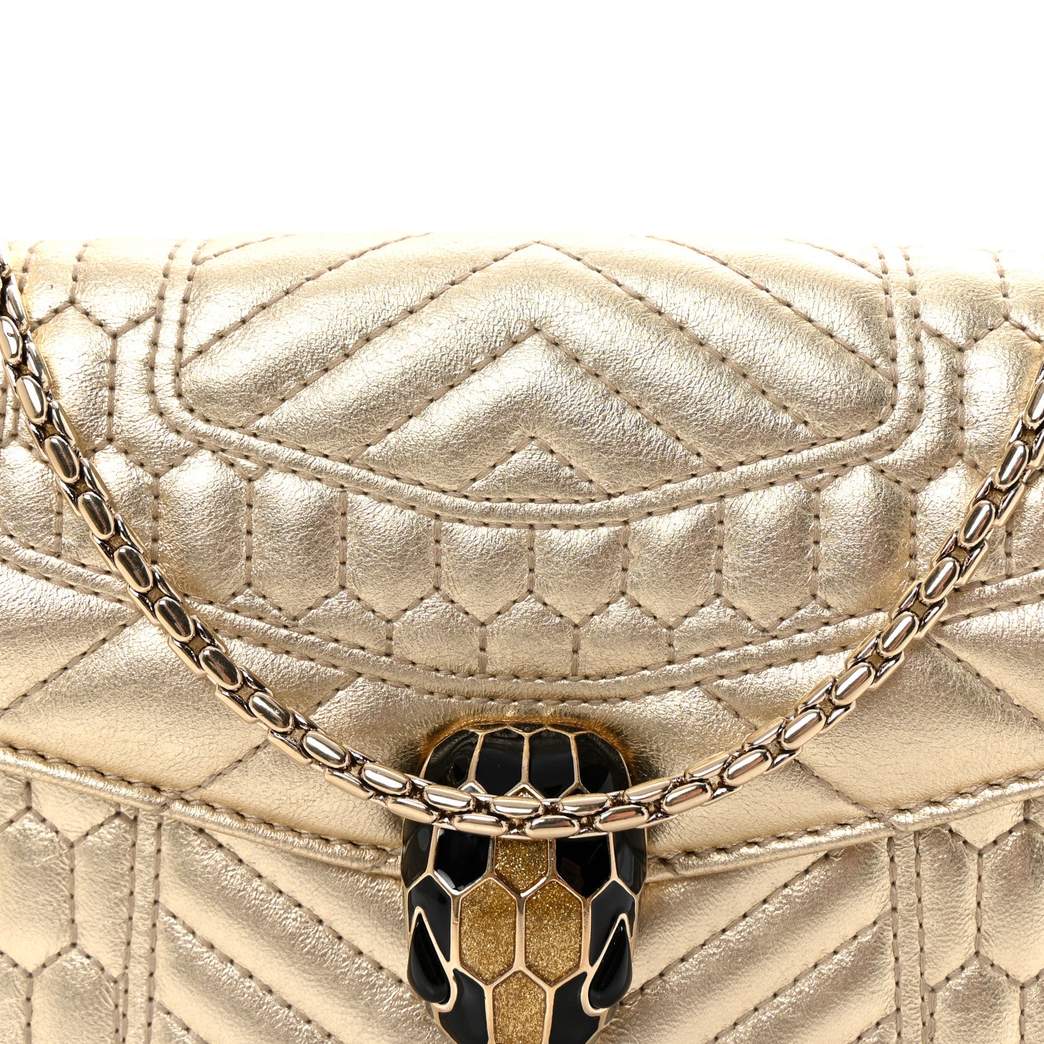 Bulgari Metallic Calfskin Quilted Serpenti Forever Shoulder Bag Gold 7 of 9