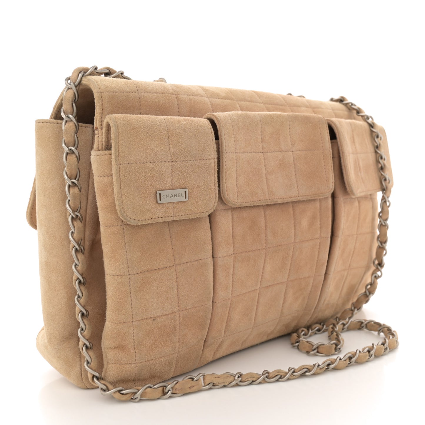 Suede Chocolate Bar Mademoiselle Flap Beige