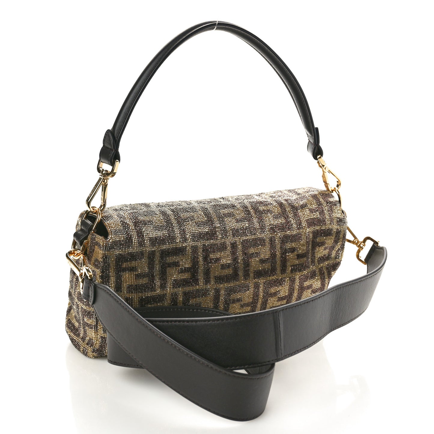 Vitello King Beaded Zucca Baguette Mogano Panna Ebano