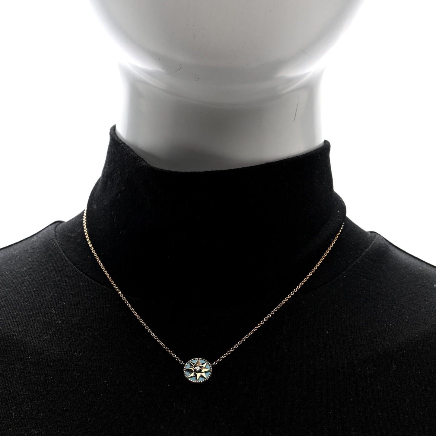 18K Yellow Gold Diamond Turquoise Rose Des Vents Necklace