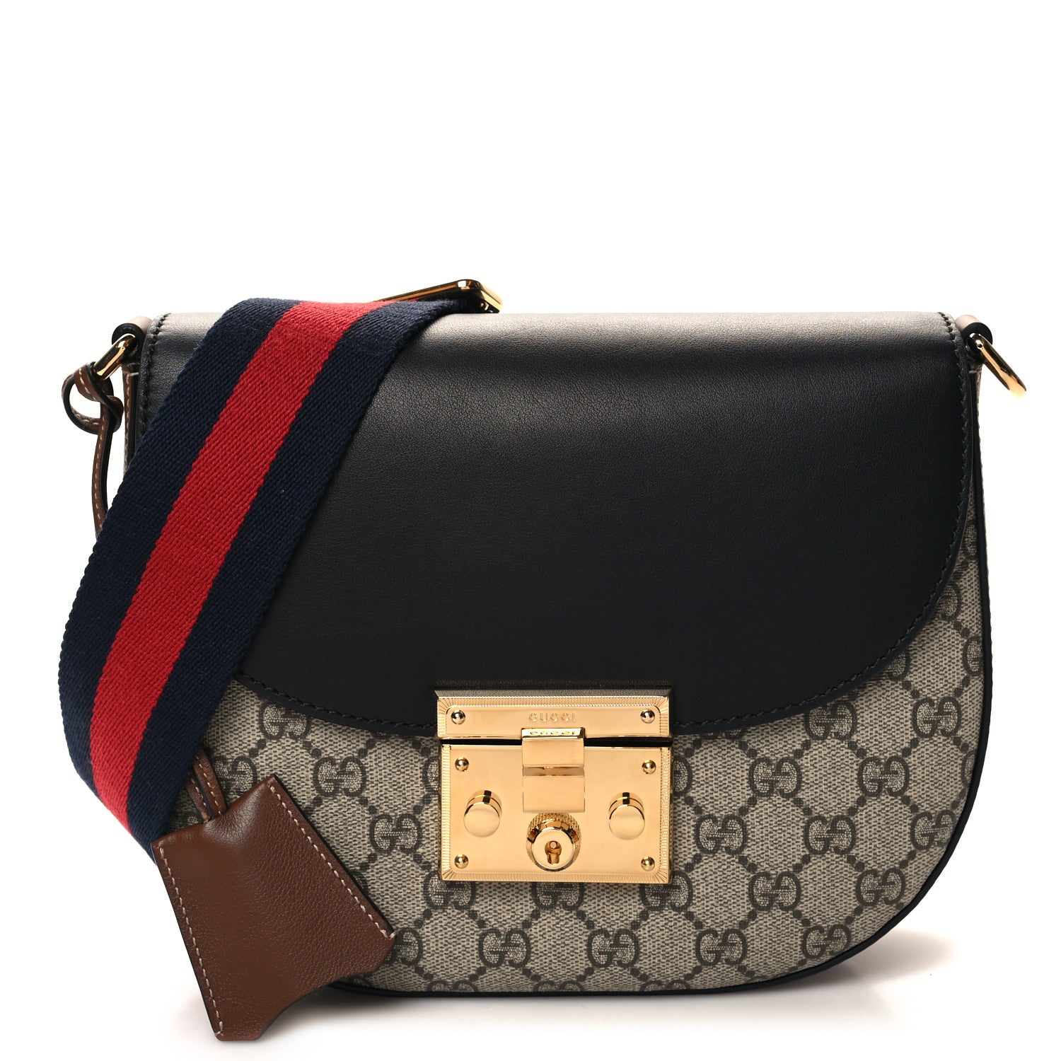 Gucci GG Supreme Monogram Web Medium Padlock Messenger Shoulder Bag Black 1 of 10