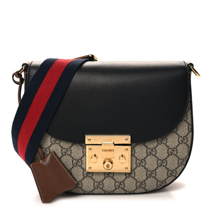 Gucci GG Supreme Monogram Web Medium Padlock Messenger Shoulder Bag Black 1 of 10