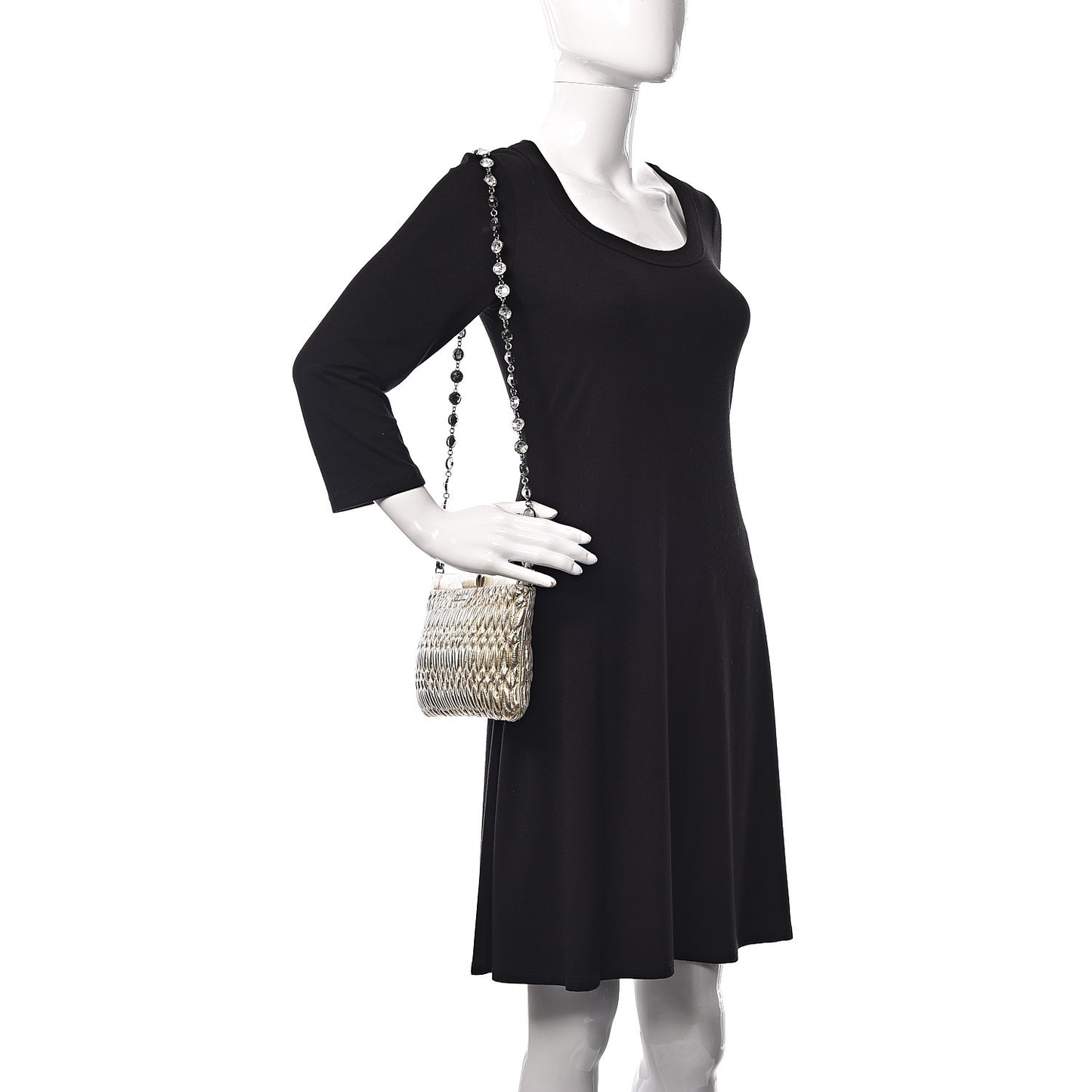 Metallic Nappa Matelasse Crystal Shoulder Bag Pirite