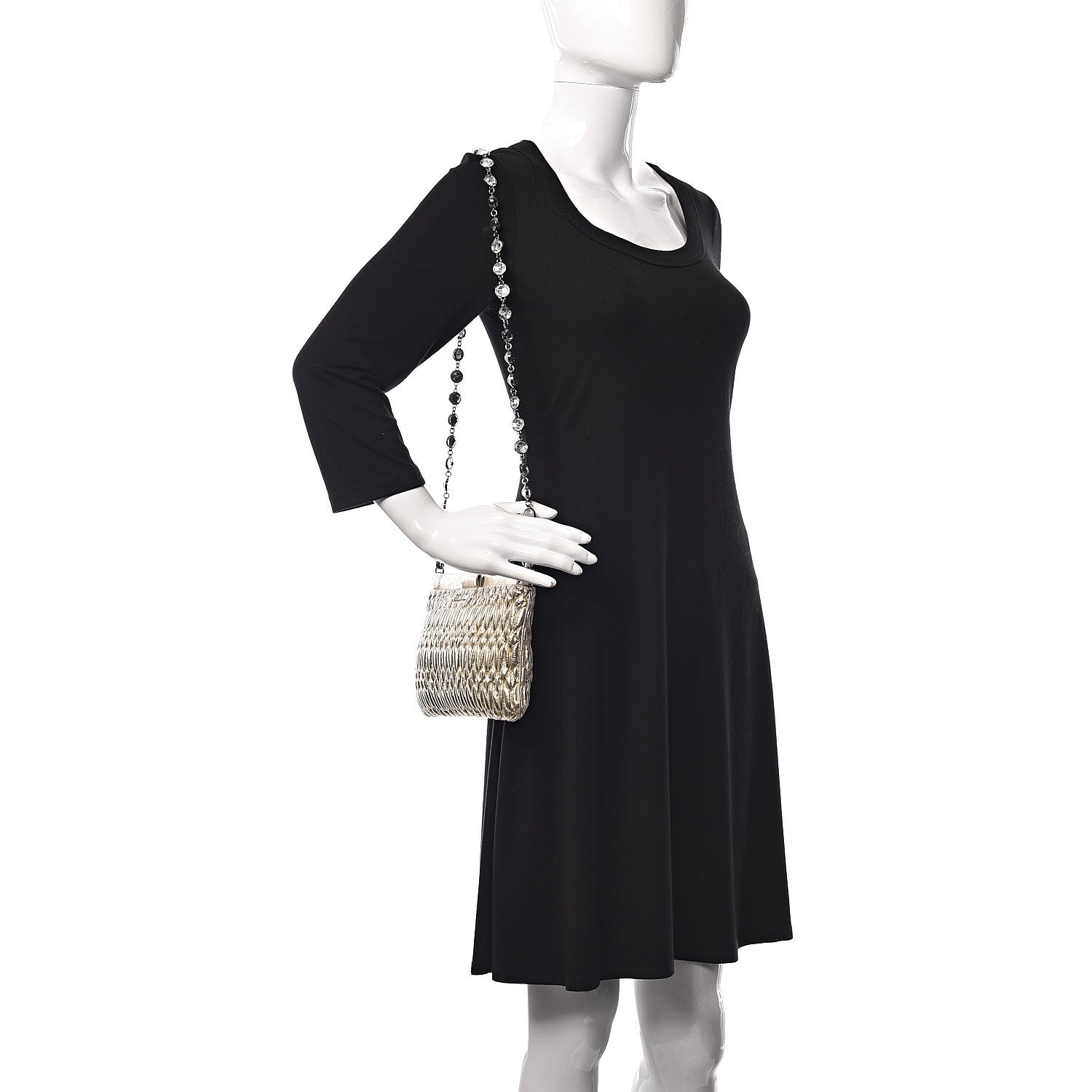 Miu Miu Metallic Nappa Matelasse Crystal Shoulder Bag Pirite 2 of 10