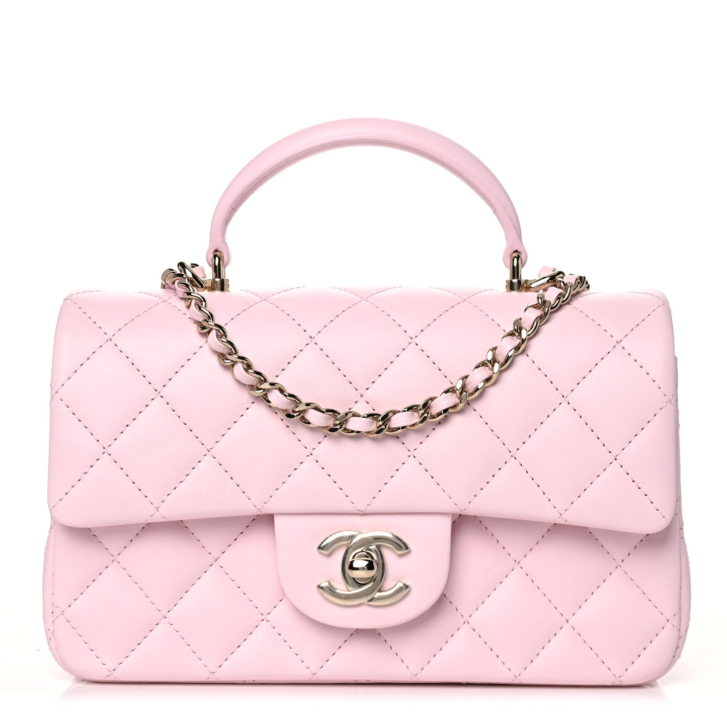 Lambskin Quilted Mini Top Handle Rectangular Flap Light Pink
