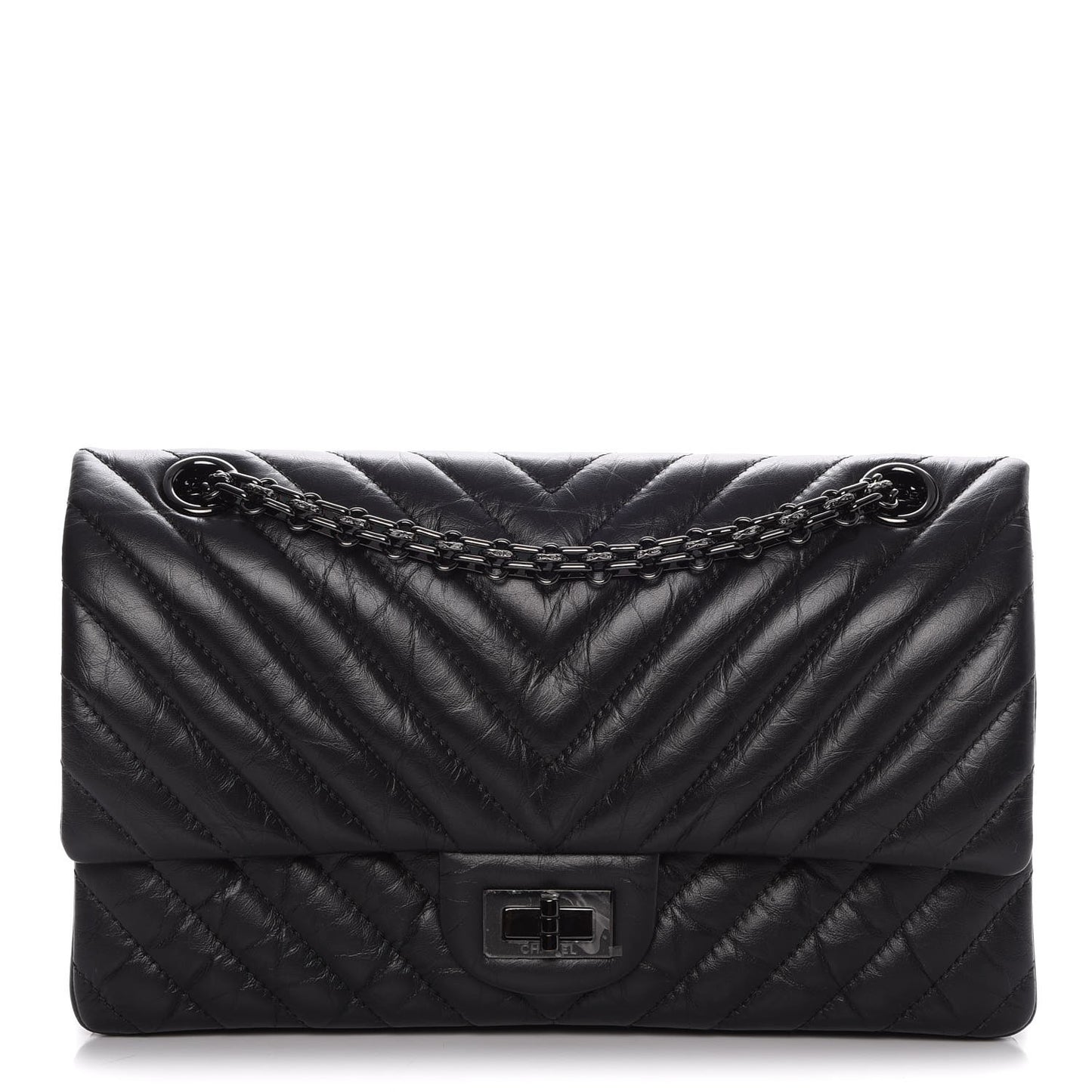 Aged Calfskin Chevron Quilted 2.55 Reissue 225 So Black