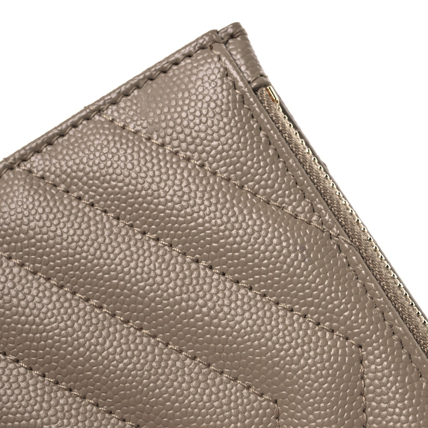 Saint Laurent Grain De Poudre Matelasse Chevron Cassandre Fragments Zipperred Bi-Fold Wallet Dark Beige 9 of 11