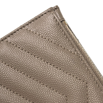 Saint Laurent Grain De Poudre Matelasse Chevron Cassandre Fragments Zipperred Bi-Fold Wallet Dark Beige 9 of 11