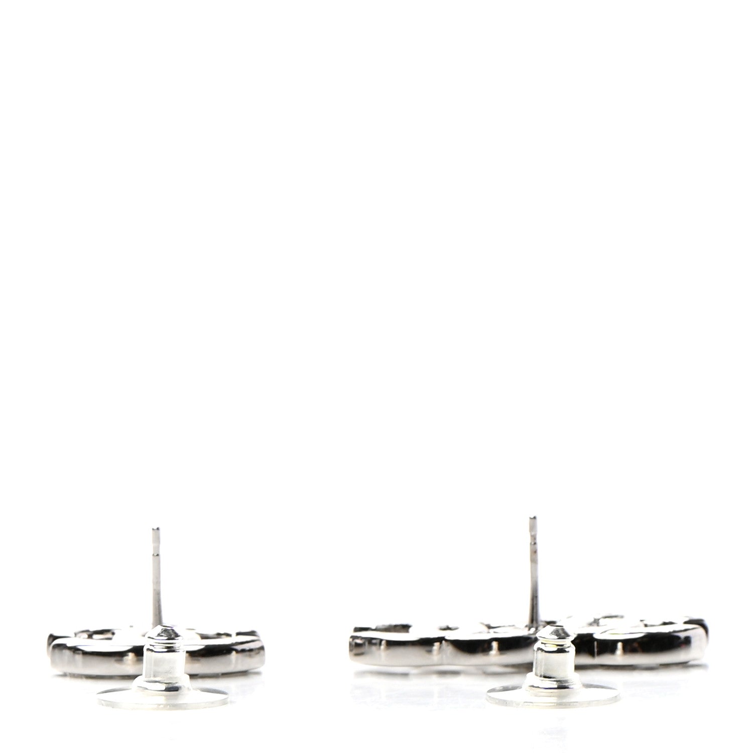 Chanel Baguette Crystal Double CC Earrings Silver 3 of 4