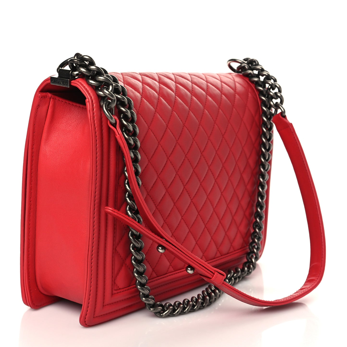Calfskin Quilted Large Boy Flap Red