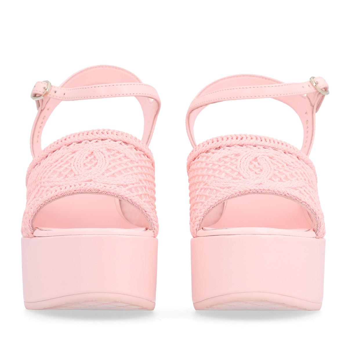 Chanel Fabric Calfskin CC Platform Sandals 39.5 Light Pink 3 of 10