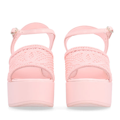 Chanel Fabric Calfskin CC Platform Sandals 39.5 Light Pink 3 of 10