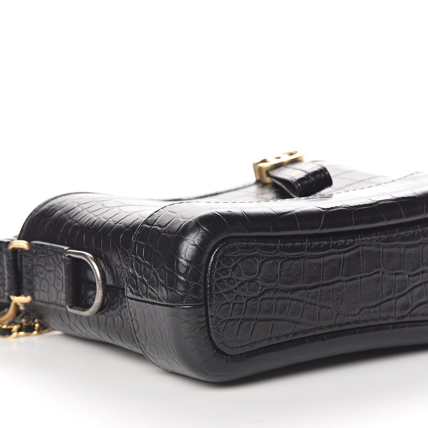 Calfskin Crocodile Embossed Small Gabrielle Cocodile Hobo Black