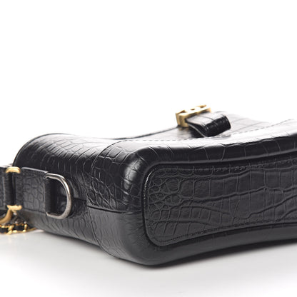 Chanel Calfskin Crocodile Embossed Small Gabrielle Cocodile Hobo Black 8 of 11