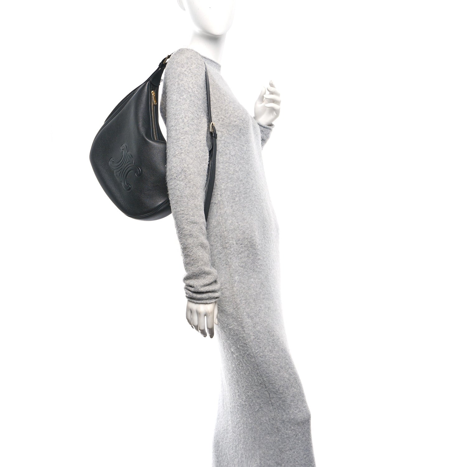 Celine Supple Calfskin Cuir Triomphe Medium Heloise Shoulder Bag Black 2 of 9