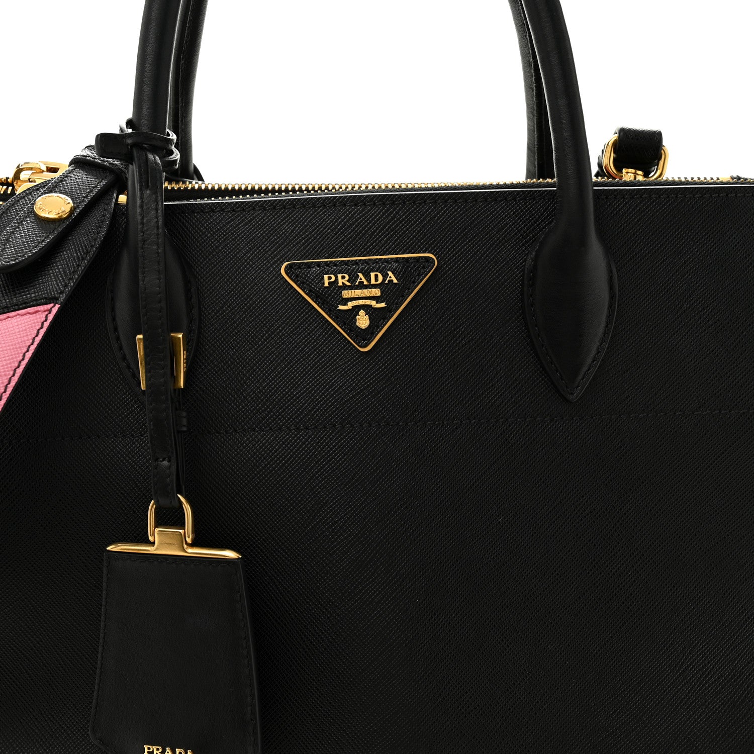 Prada Saffiano Greche Greca Paradigme Bag Black Pink 7 of 9