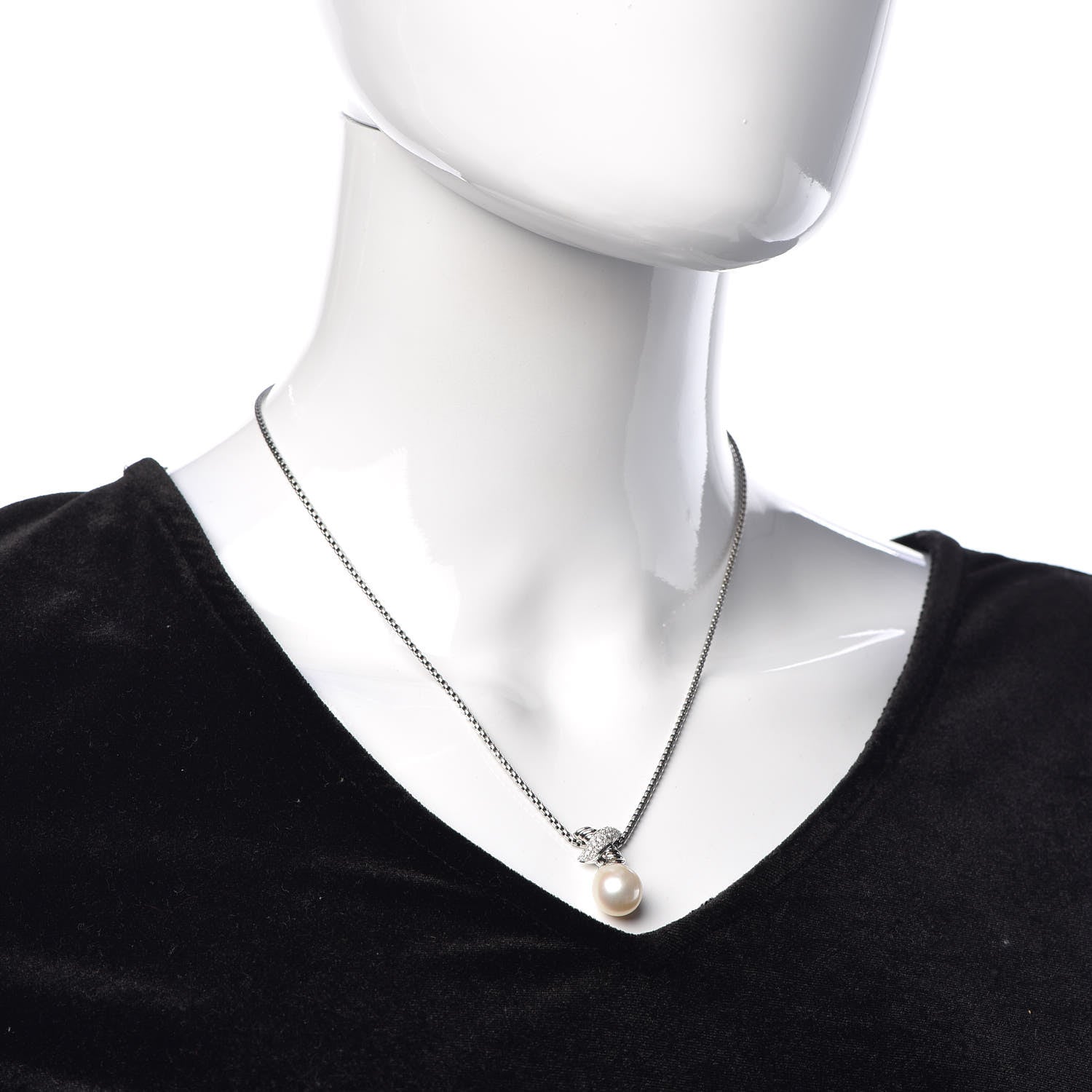 David Yurman Sterling Silver Pearl Diamond 25mm X Pendant Necklace 2 of 6