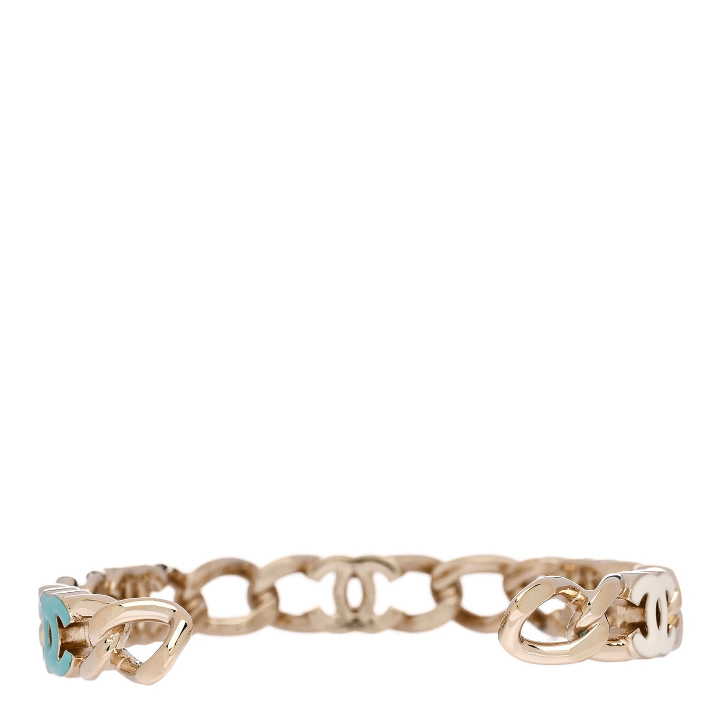 Enamel CC Chain Link Cuff Bracelet Gold Multicolor