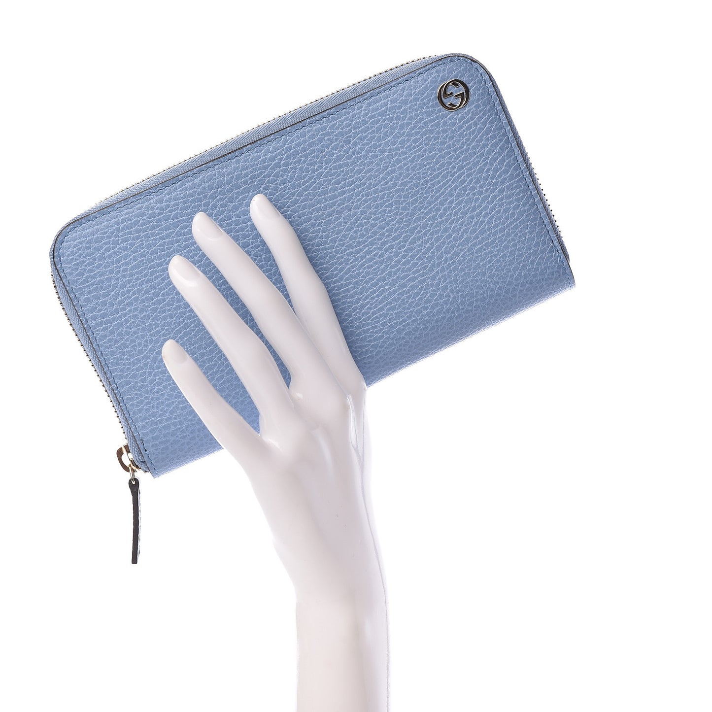 Dollar Calfskin GG Zip Around Wallet Mineral Blue