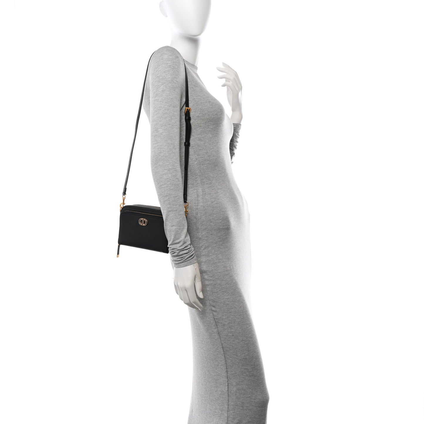 Grained Calfskin Caro Double Pouch Black