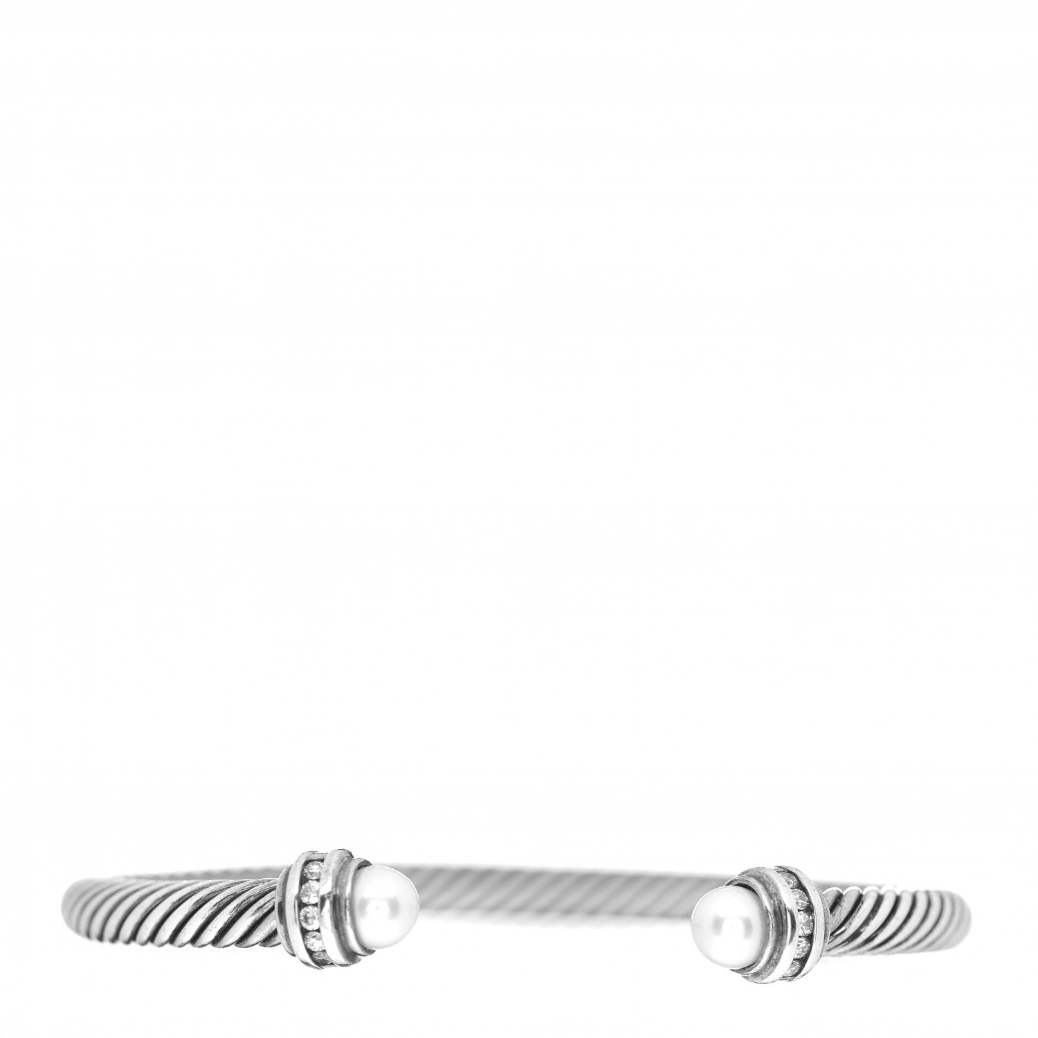 David Yurman Sterling Silver Diamond Pearl 5mm Cable Classics Princess Bracelet 1 of 5