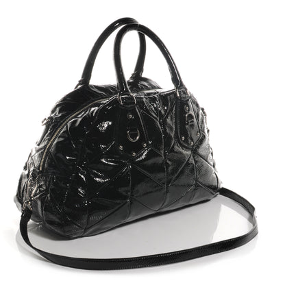 Prada Vernice Chevron Dome Satchel Black 3 of 8