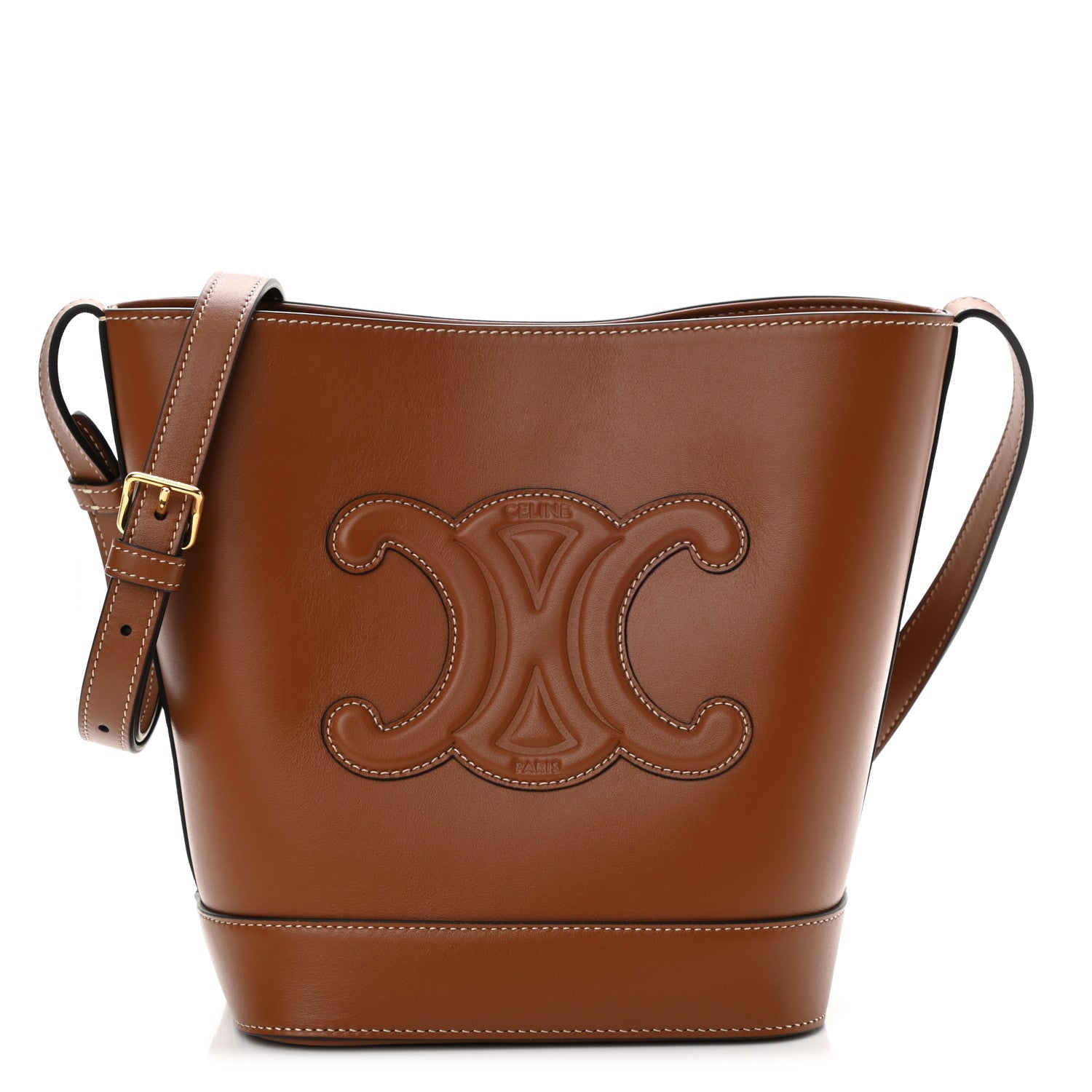 Celine Smooth Calfskin Small Cuir Triomphe Bucket Bag Tan 1 of 8