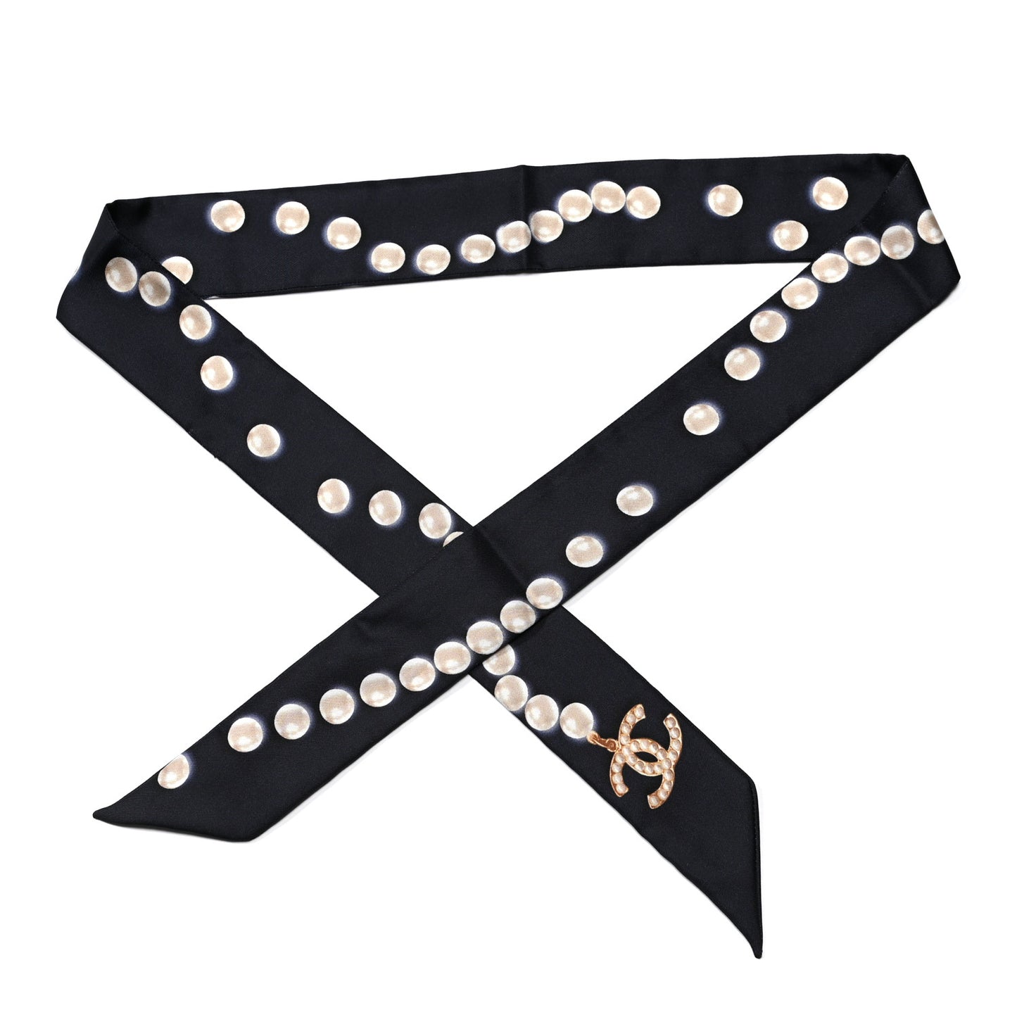 Silk Pearl CC Slim Bandeau Scarf Navy