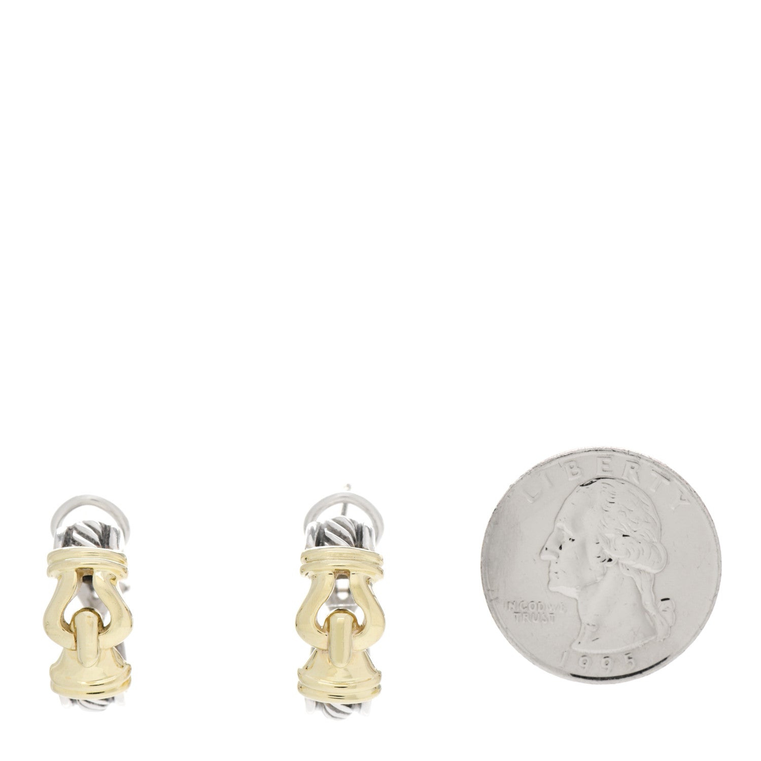 David Yurman Sterling Silver 14K Yellow Gold Buckle Earrings 2 of 4