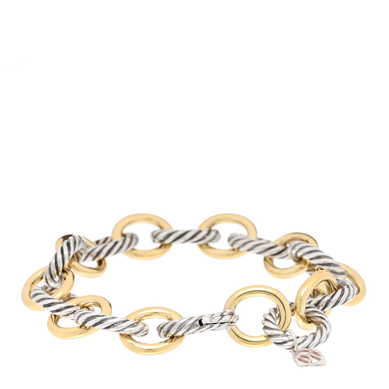 David Yurman Sterling Silver 18K Yellow Gold 12mm Large Oval Link Bracelet 2 of 3